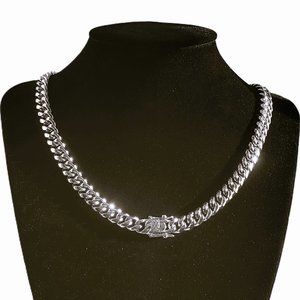 Mens 24" Locking Clasp 18K White Gold Cuban Chain Link Necklace Silver Jewelry